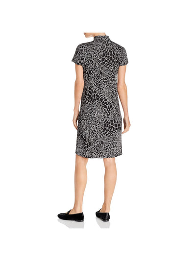 LEOTA Womens Gray Animal Print Short Sleeve Mock Neck Above The Knee Wear To Work Sweater Dress XS