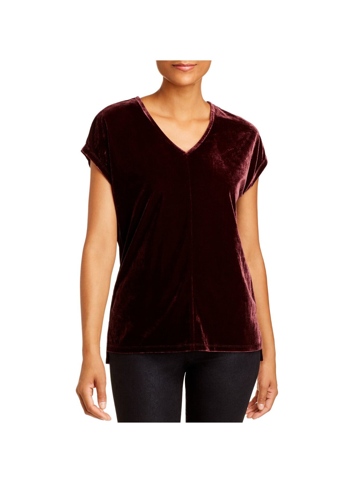 DONNA KARAN Womens Purple Cap Sleeve V Neck Top XXS