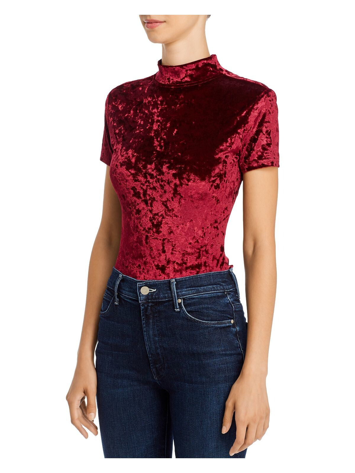 AQUA Womens Burgundy Velvet Evening Bodysuit XS