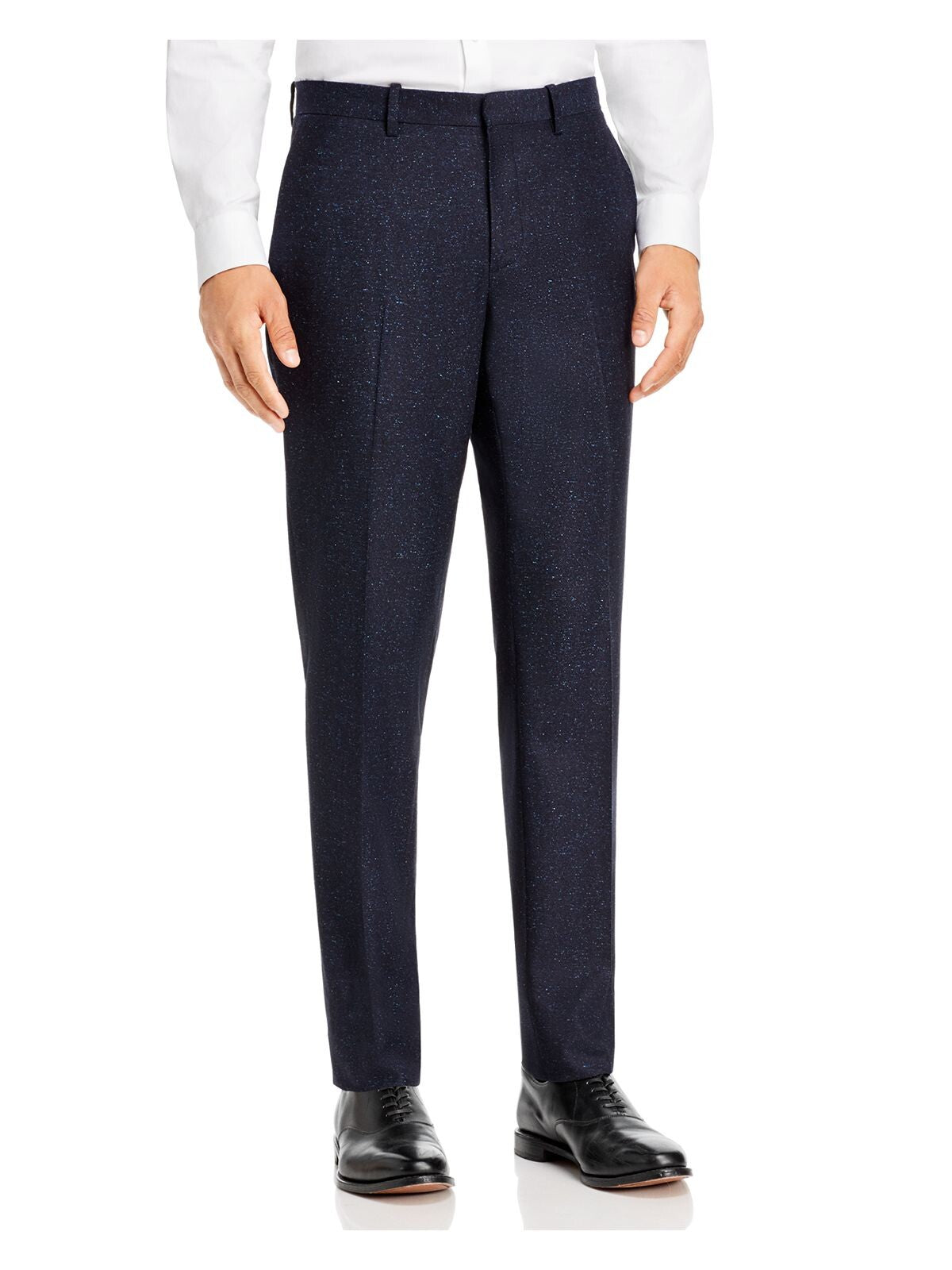 THEORY Mens Mayer Bowen Navy Flat Front, Tapered, Speckle Classic Fit Pants 33