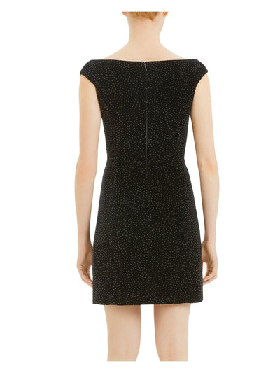 THEORY Womens Black Zippered Polka Dot Velvet Sleeveless V Neck Short Evening Body Con Dress 0