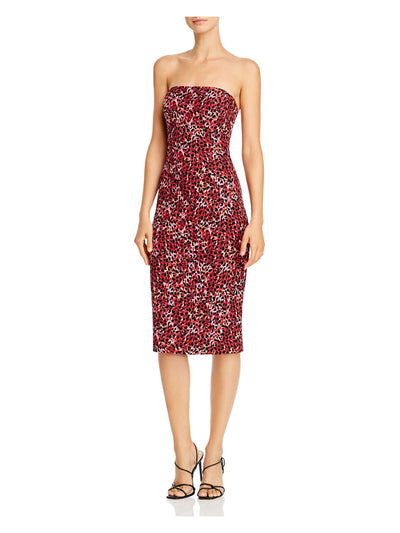 BLACK HALO Womens Red Animal Print Sleeveless Sweetheart Neckline Below The Knee Party Pencil Dress 2