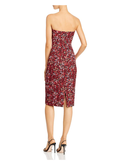 BLACK HALO Womens Red Animal Print Sleeveless Sweetheart Neckline Below The Knee Party Pencil Dress 2