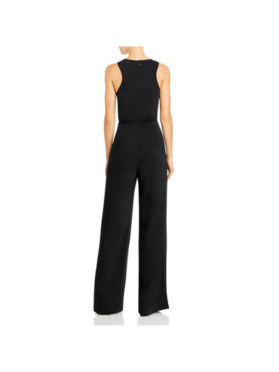 LIKELY Womens Black Zippered Pleated Tie Waist Sleeveless Surplice Neckline Evening Wide Leg Jumpsuit 0