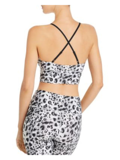 URBAN SAVAGE Womens Black Animal Print Spaghetti Strap Scoop Neck Active Wear Crop Top M