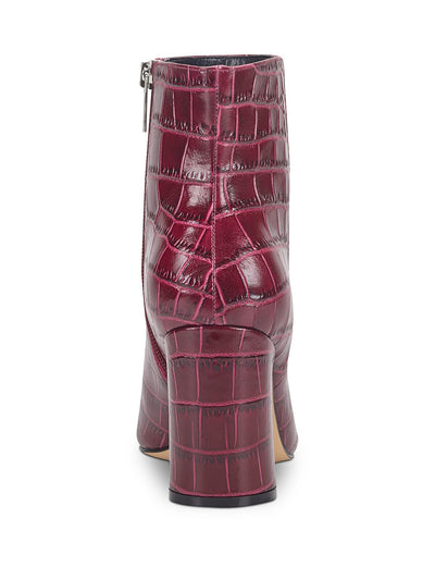 MARC FISHER Womens Burgundy Crocodile Daith Pointed Toe Block Heel Zip-Up Leather Dress Booties 8 M