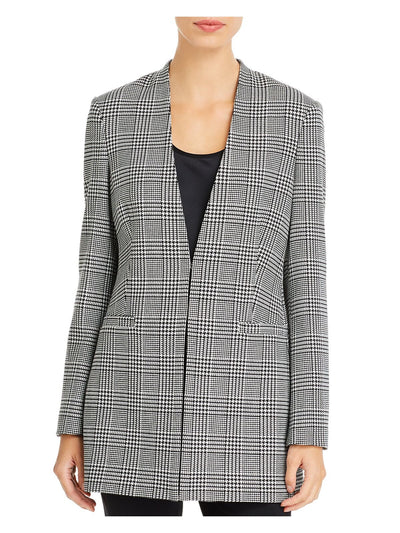 TAHARI Womens Black Open Front Lined Hook-and-eye Houndstooth Wear To Work Blazer Jacket 2