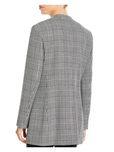 TAHARI Womens Black Open Front Lined Hook-and-eye Houndstooth Wear To Work Blazer Jacket 2