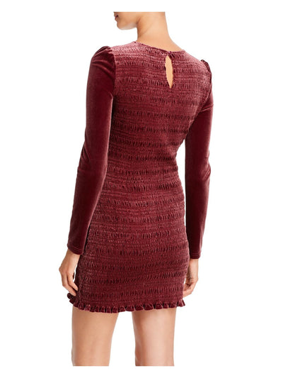 AQUA Womens Textured Long Sleeve Crew Neck Mini Body Con Dress
