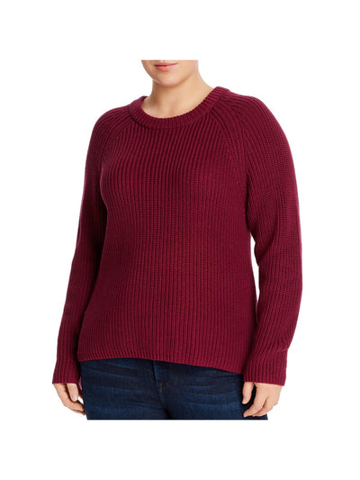 AQUA CURVE Womens Ribbed Long Raglan-sleeve Crew Neck Sweater