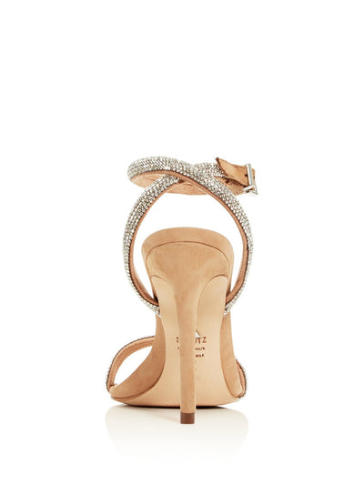 SCHUTZ Womens Nude Beige Adjustable Ankle Strap Embellished Padded Mulan Almond Toe Stiletto Buckle Leather Dress Heeled Sandal 9.5 B