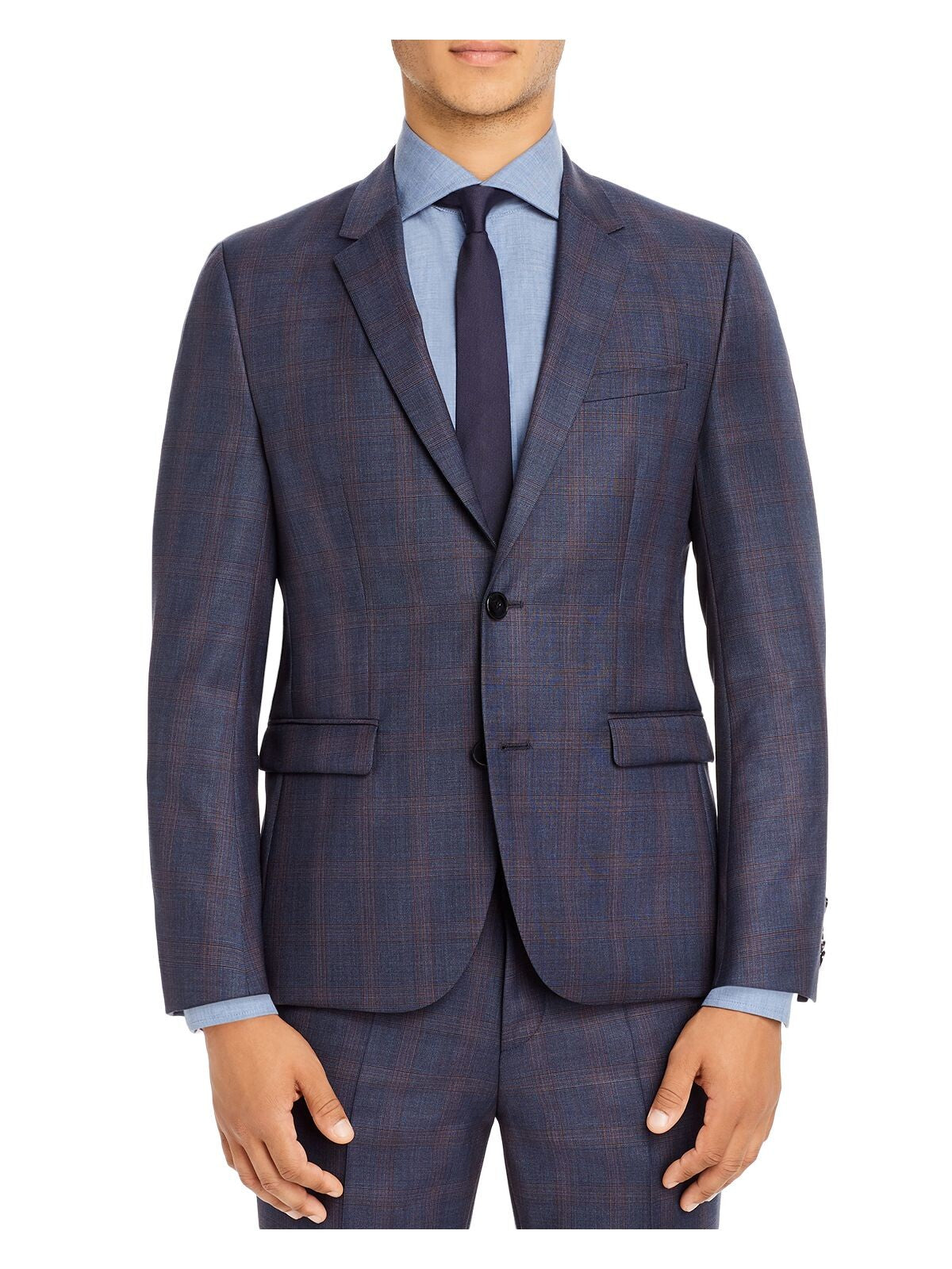 HUGO BOSS Mens Navy Single Breasted, Windowpane Plaid Extra Slim Fit Suit Separate Blazer Jacket 40L