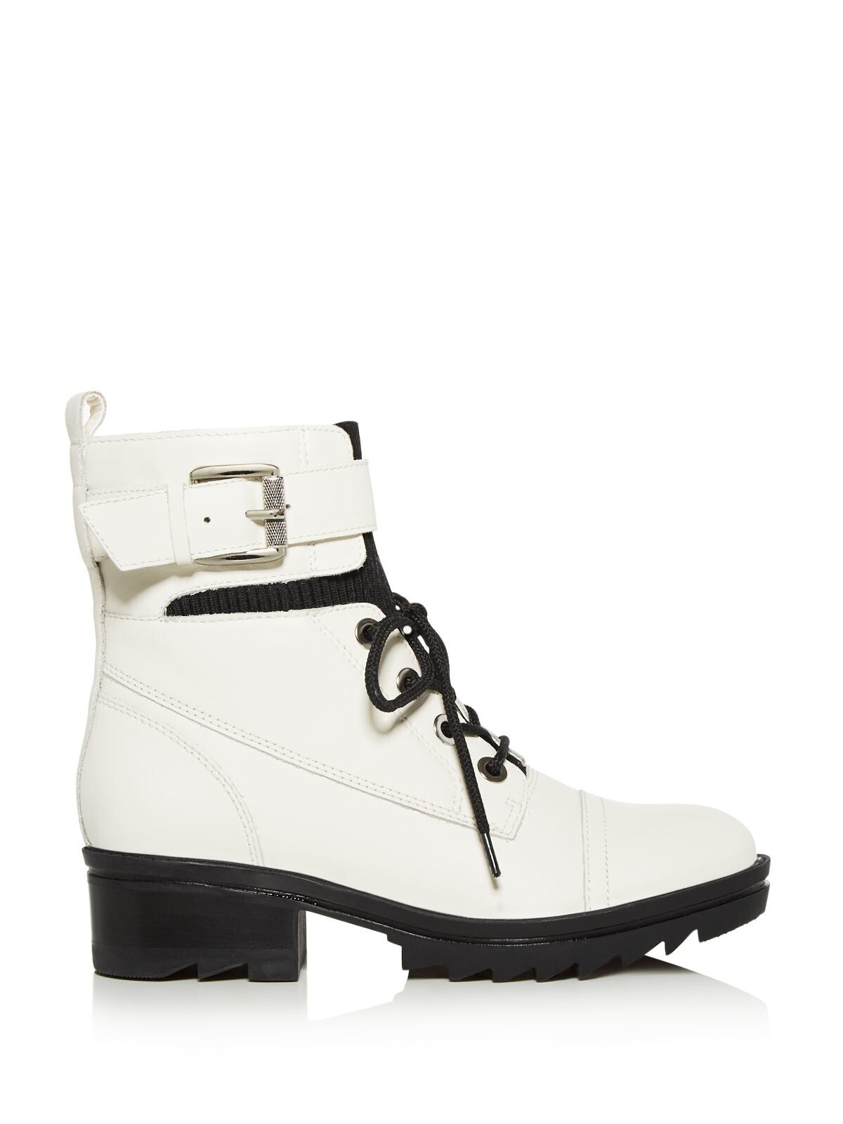 MARC FISHER LTD Womens Ivory Lace-Up Stretch 1" Platform Buckle Accent Treaded Bristyn Round Toe Block Heel Zip-Up Leather Combat Boots 8.5 M