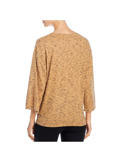 A + A COLLECTION Womens Brown Heather 3/4 Sleeve V Neck Sweater M