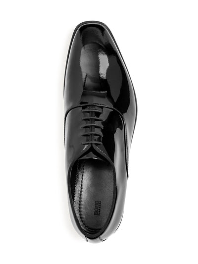 BOSS Mens Black Comfort Highline Round Toe Block Heel Lace-Up Leather Oxford Shoes 6.5