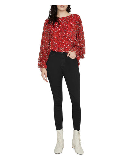 SANCTUARY Womens Red Animal Print Long Sleeve Scoop Neck Wear To Work Blouse M