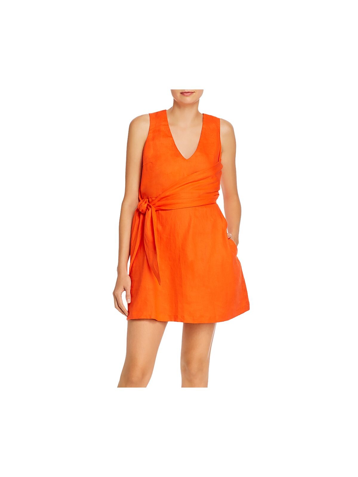 GARY BIGENI Womens Orange Belted Pocketed Sleeveless V Neck Short Cocktail Fit + Flare Dress 0