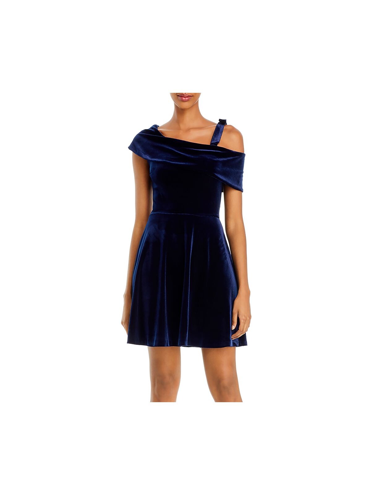 AQUA Womens Asymmetrical Neckline Short Party Fit + Flare Dress