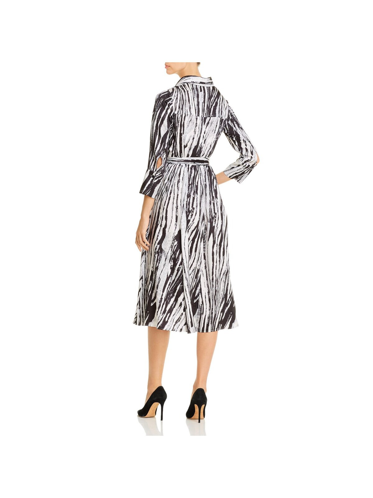 HUGO BOSS Womens Black Belted Animal Print 3/4 Sleeve Knee Length Wear To Work Shirt Dress 10