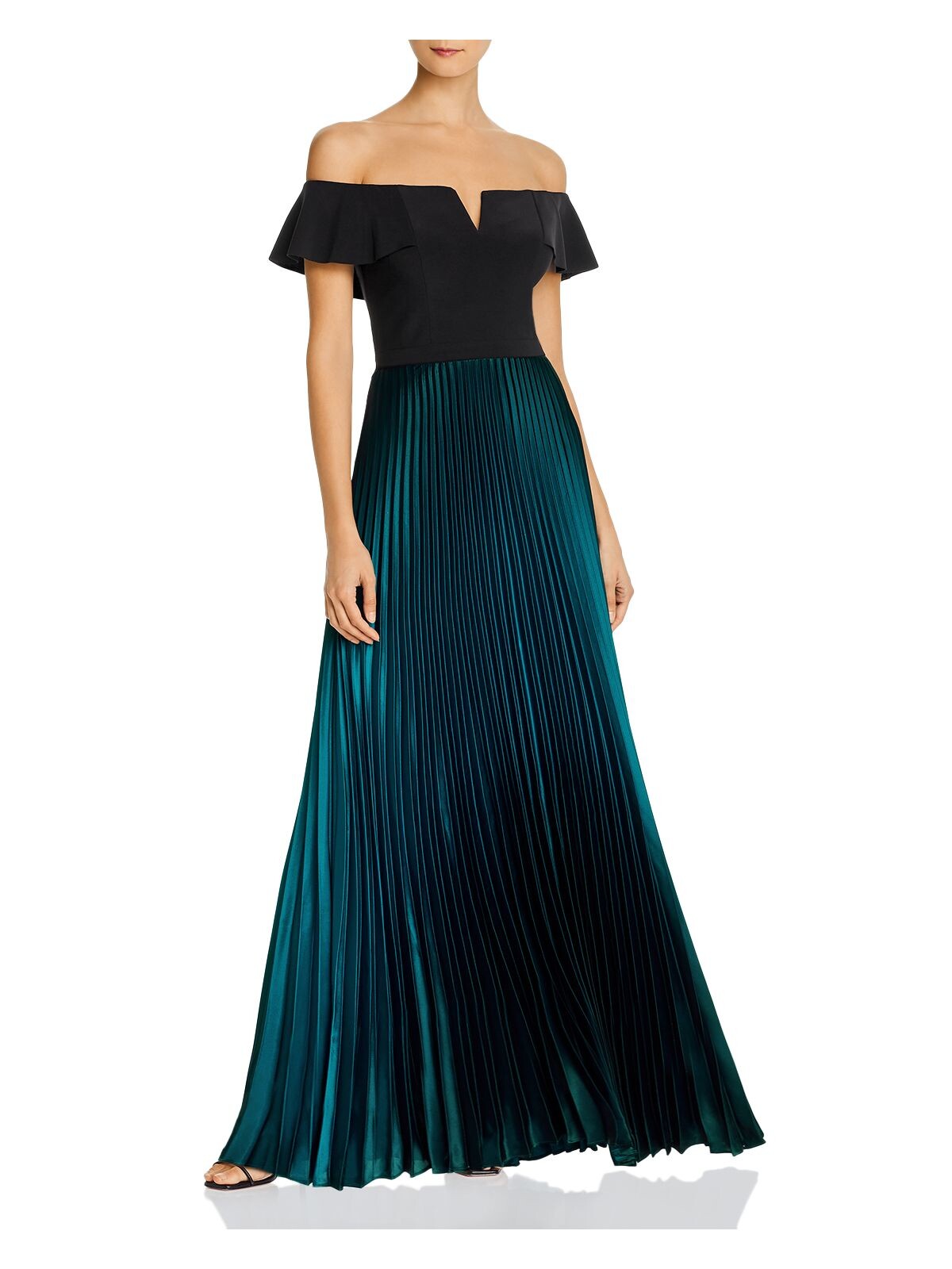 AQUA Womens Black Ombre Off Shoulder Maxi Evening Pleated Dress 0