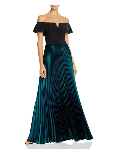 AQUA Womens Black Ombre Off Shoulder Maxi Evening Pleated Dress 0