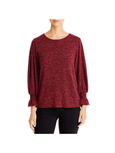 STATUS BY CHENAULT Womens Burgundy Stretch Heather Long Sleeve Jewel Neck Wear To Work Sweater XS