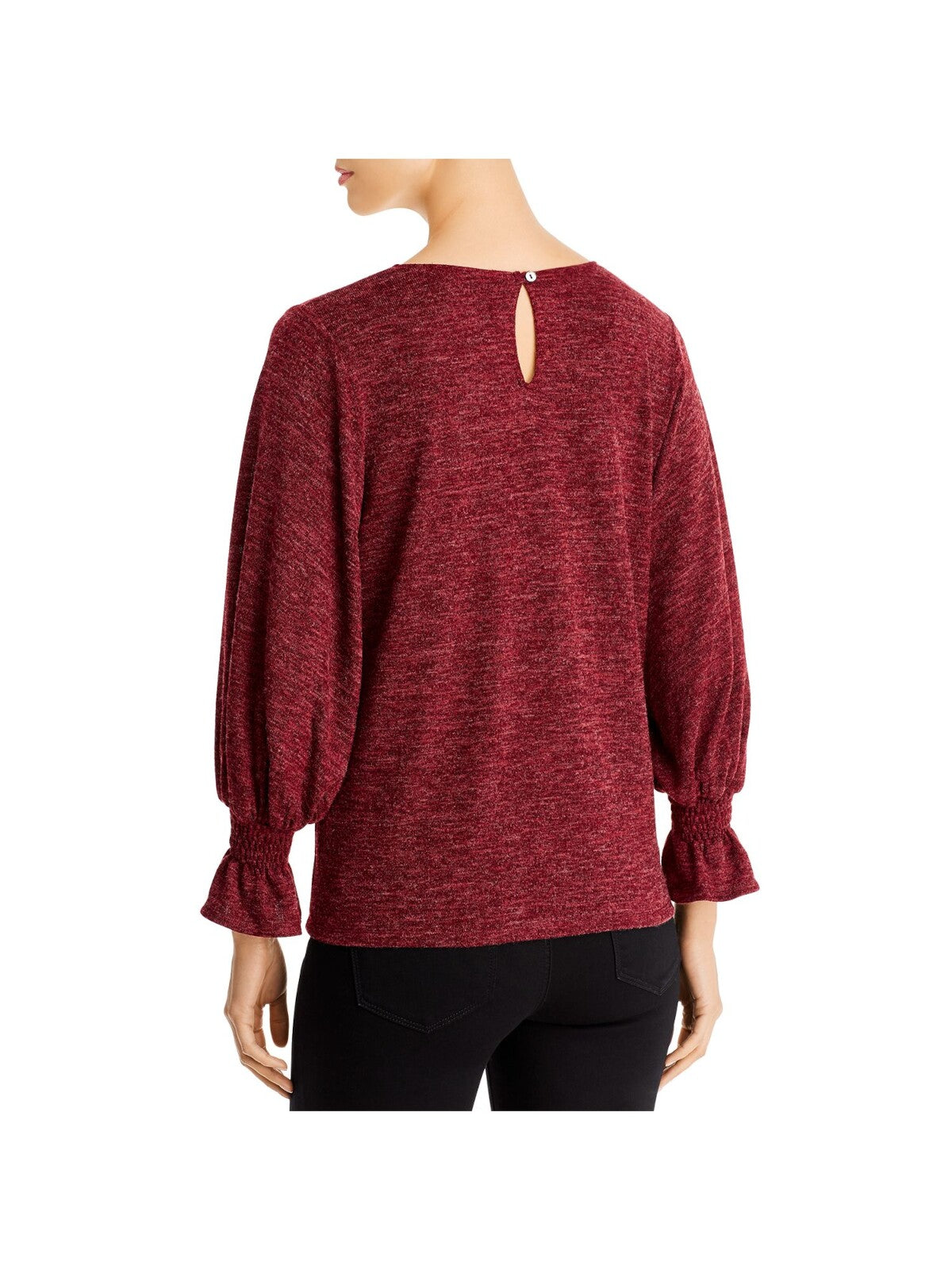 STATUS BY CHENAULT Womens Burgundy Stretch Heather Long Sleeve Jewel Neck Wear To Work Sweater XS