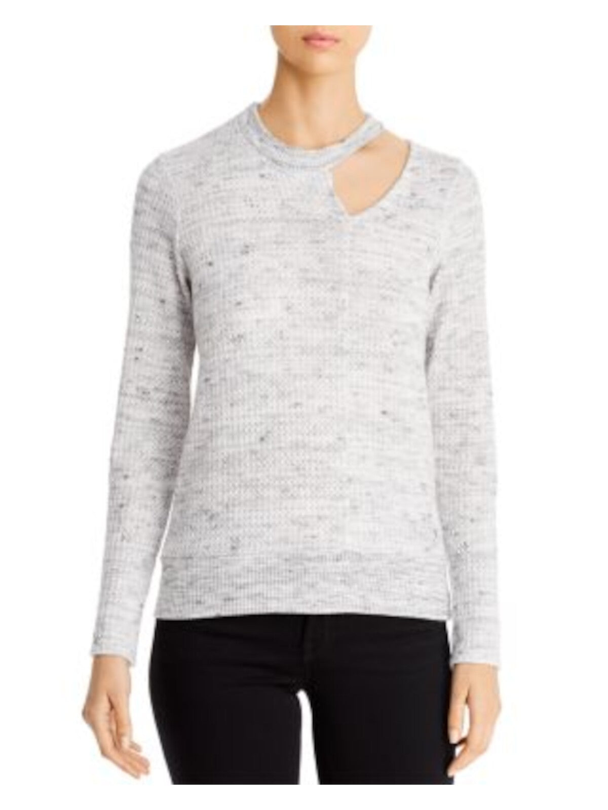 RED HAUTE Womens Gray Stretch Cut Out Textured Waffle Knit Long Sleeve Round Neck Blouse XS