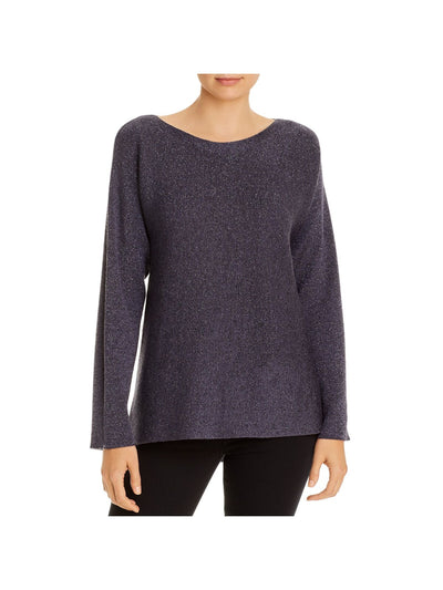 EILEEN FISHER Womens Purple Knit Glitter Metallic Stretch Long Sleeve Boat Neck Tunic Sweater XL