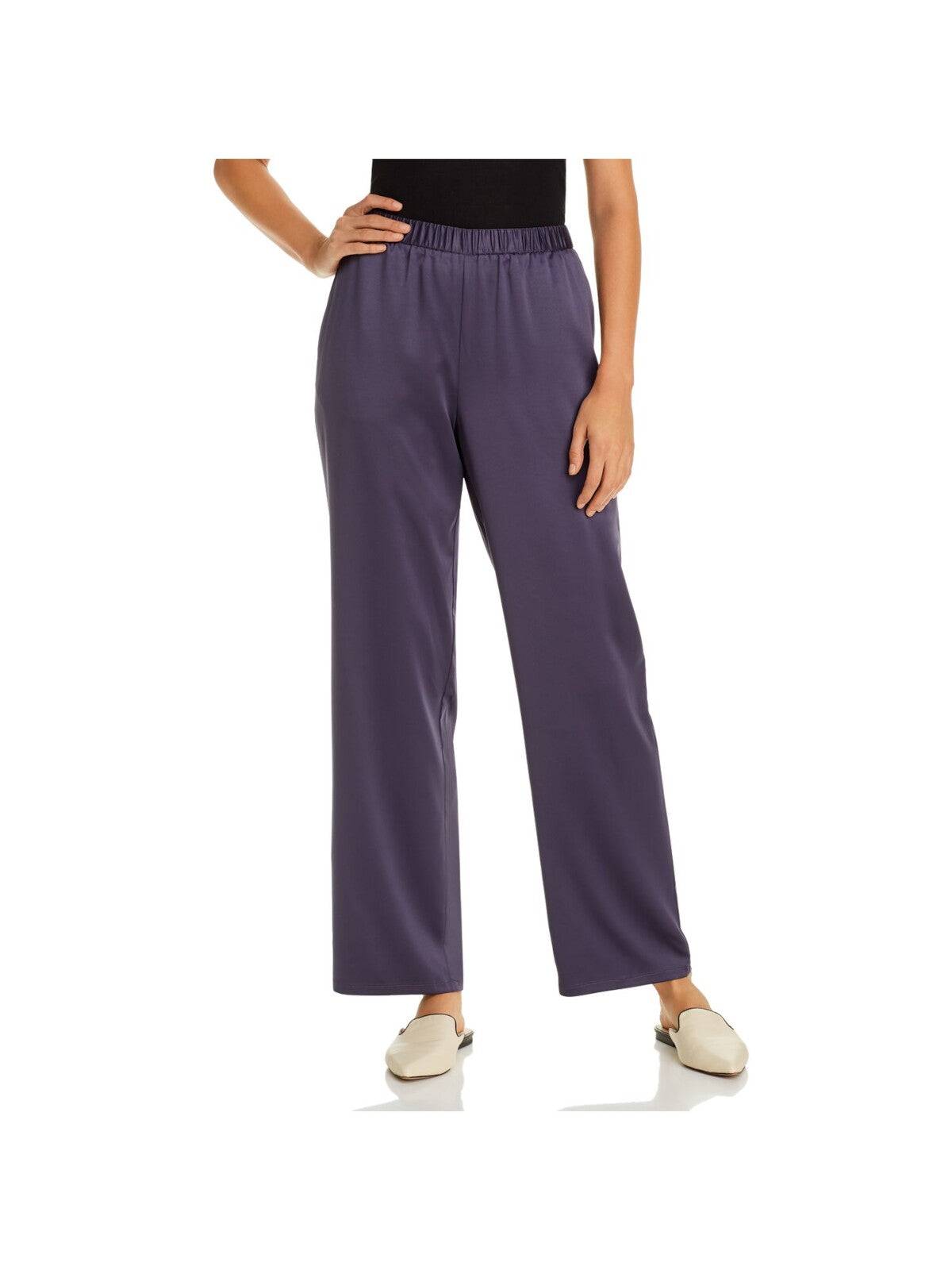 EILEEN FISHER Womens Purple Pocketed Satin Straight leg Pants S