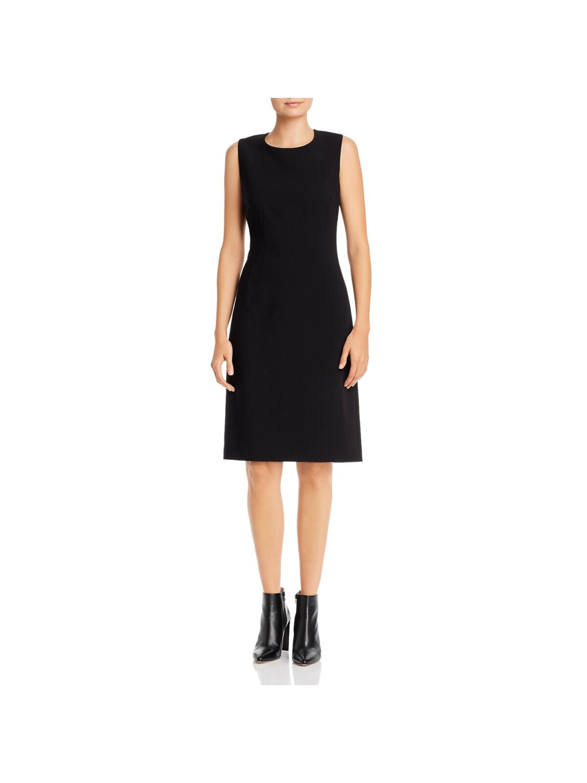 KOBI HALPERIN Womens Black Stretch Zippered Pleated Bodice Lined Sleeveless Round Neck Above The Knee Wear To Work Sheath Dress 6