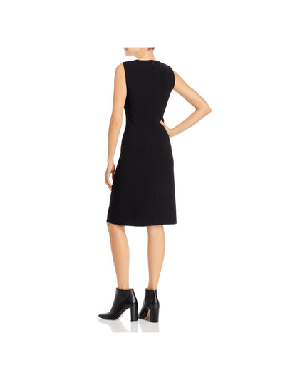KOBI HALPERIN Womens Black Stretch Zippered Pleated Bodice Lined Sleeveless Round Neck Above The Knee Wear To Work Sheath Dress 6