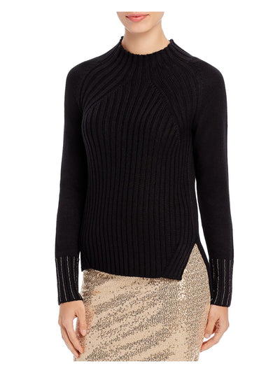 DONNA KARAN Womens Black Embellished Ribbed Long Sleeve Turtle Neck Sweater XXS