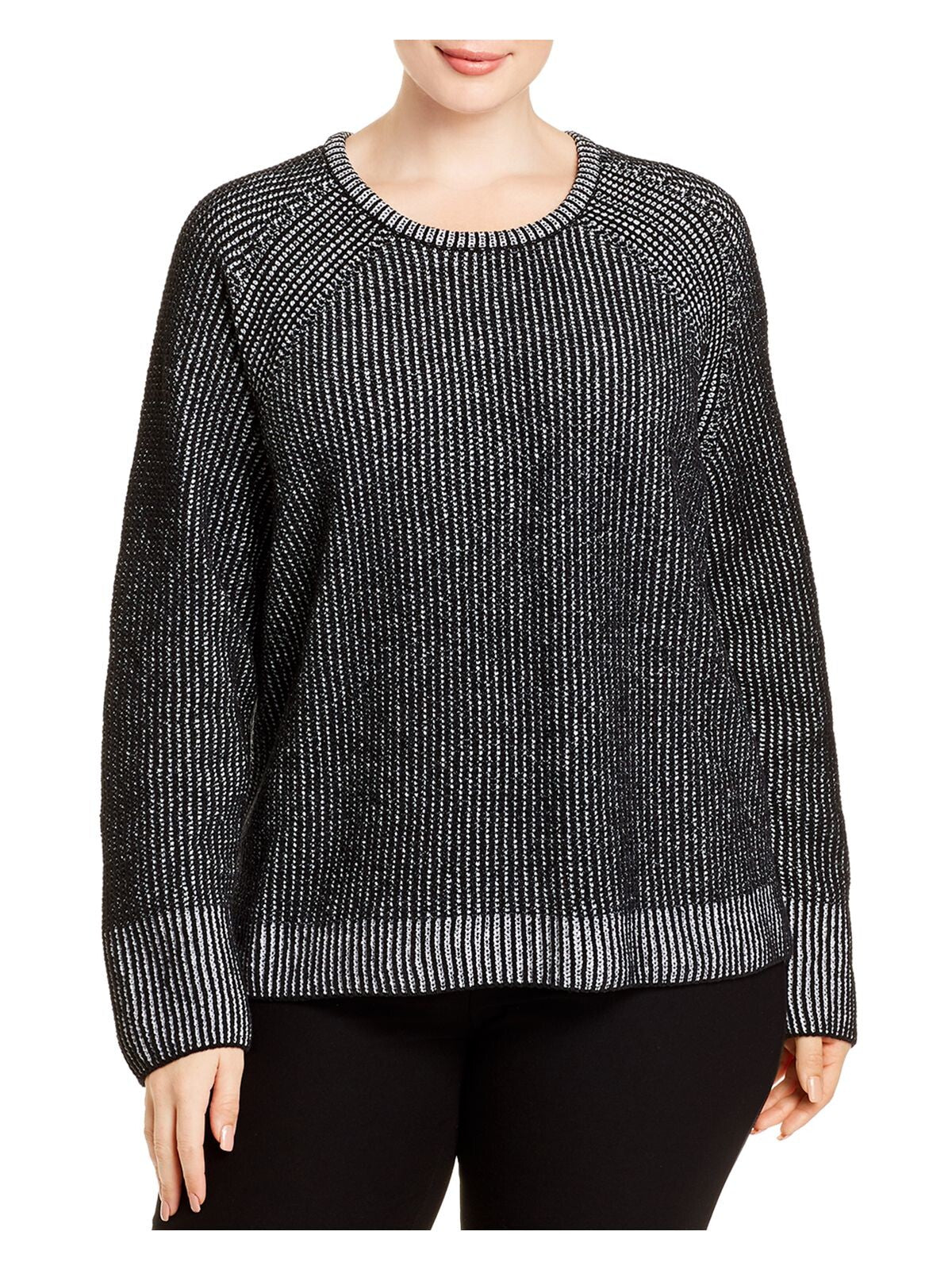 EILEEN FISHER Womens Black Printed Long Sleeve Crew Neck Hi-Lo Sweater Plus 2X