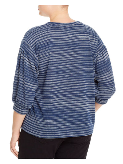 CUPIO BLUSH Womens Navy Stretch Striped Pouf Sleeve Round Neck Top Plus 1X