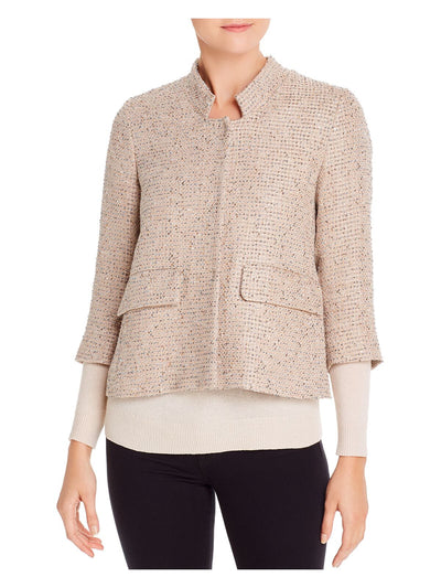 HERNO Womens Beige Short Length Tweed Blazer Jacket Size: 42