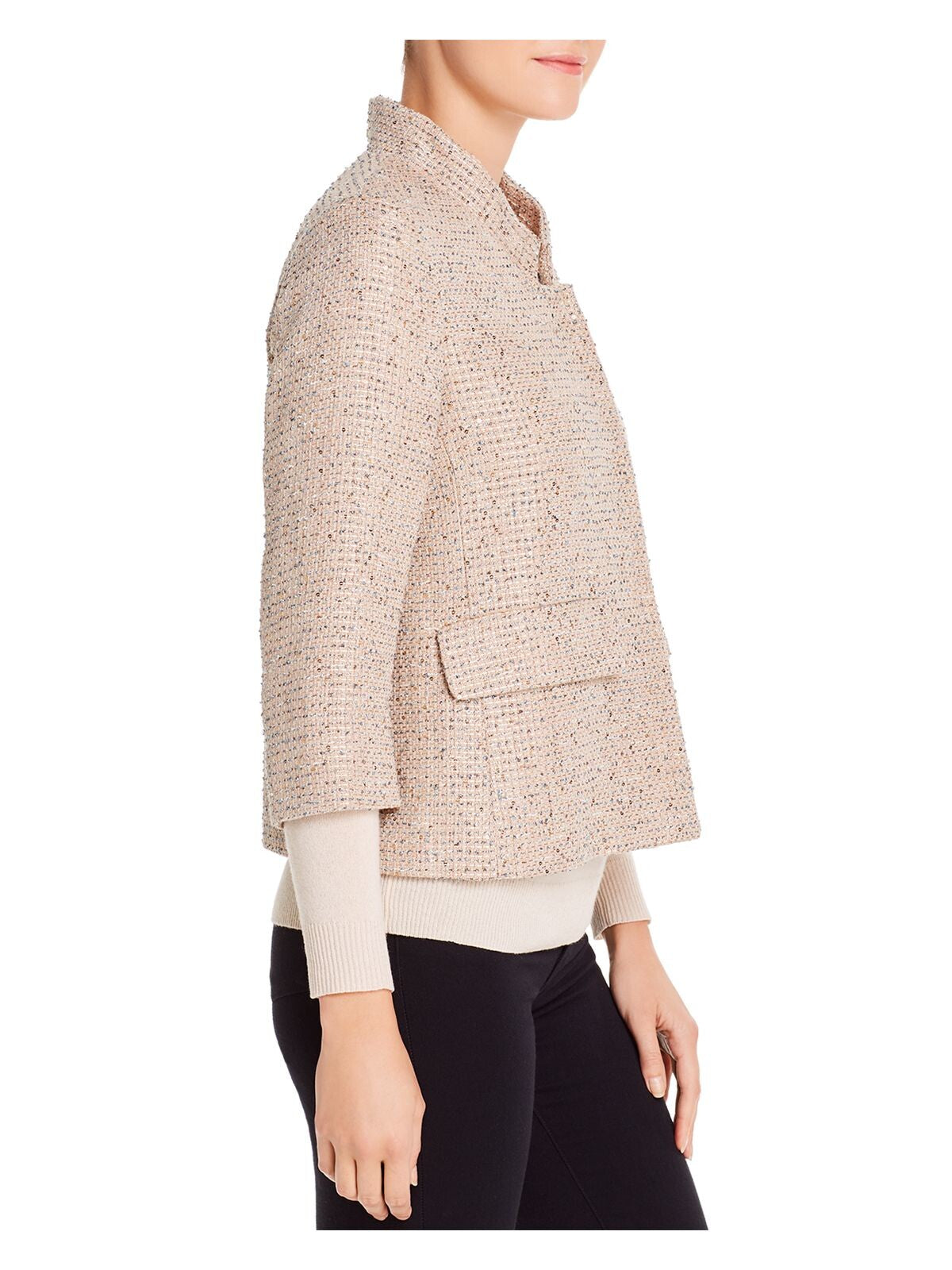 HERNO Womens Beige Short Length Tweed Blazer Jacket Size: 42