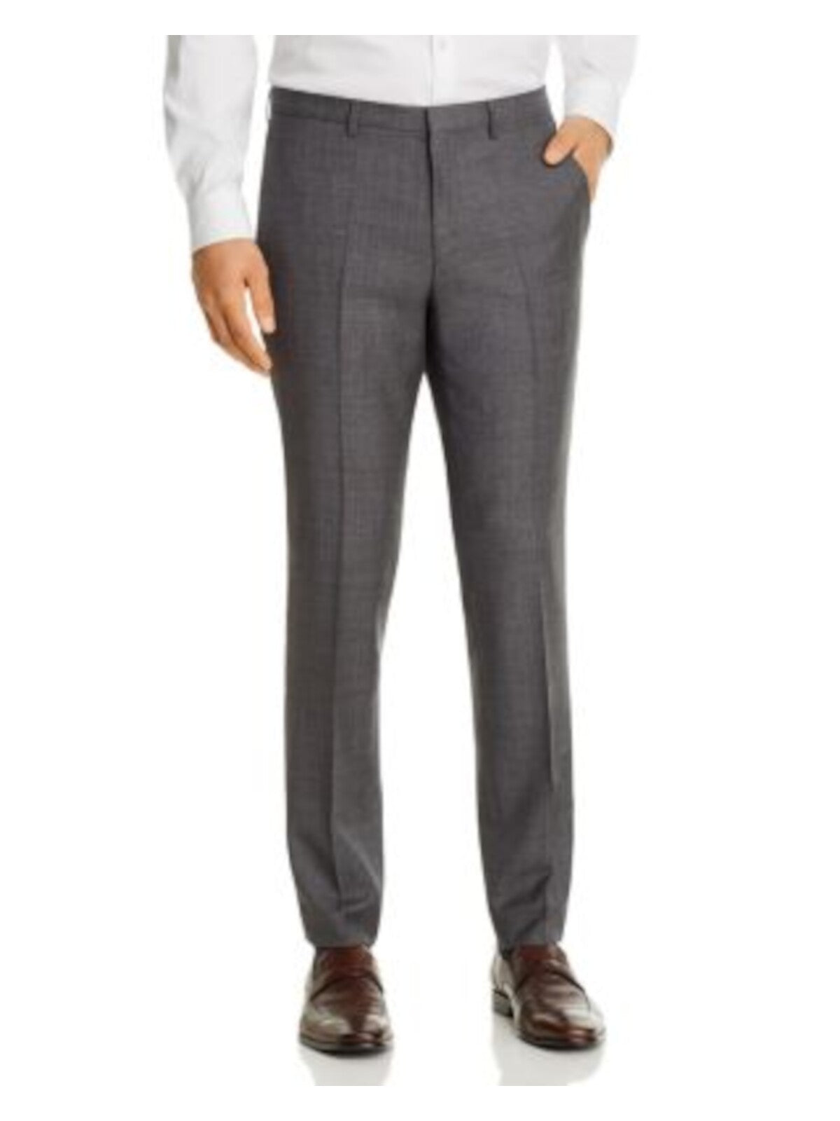 HUGO BOSS Mens Hesten Gray Flat Front, Extra Slim Fit Wool Blend Suit Separate Pants 36R