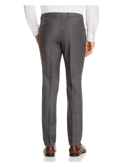 HUGO BOSS Mens Hesten Gray Flat Front, Extra Slim Fit Wool Blend Suit Separate Pants 36R