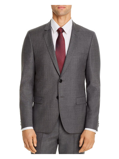 HUGO BOSS Mens Arti Sharkskin Gray Single Breasted, Extra Slim Fit Wool Blend Suit Separate Blazer Jacket 40L