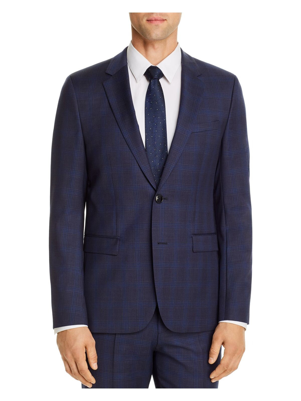 HUGO BOSS Mens Navy Check Extra Slim Fit Suit Separate Blazer Jacket 40R