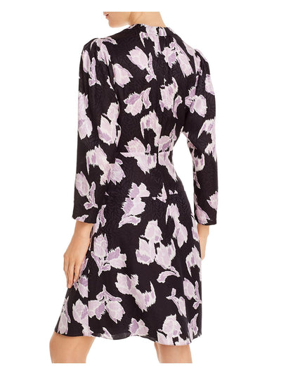 REBECCA TAYLOR Womens Black Floral 3/4 Sleeve V Neck Above The Knee Wear To Work Fit + Flare Dress 4