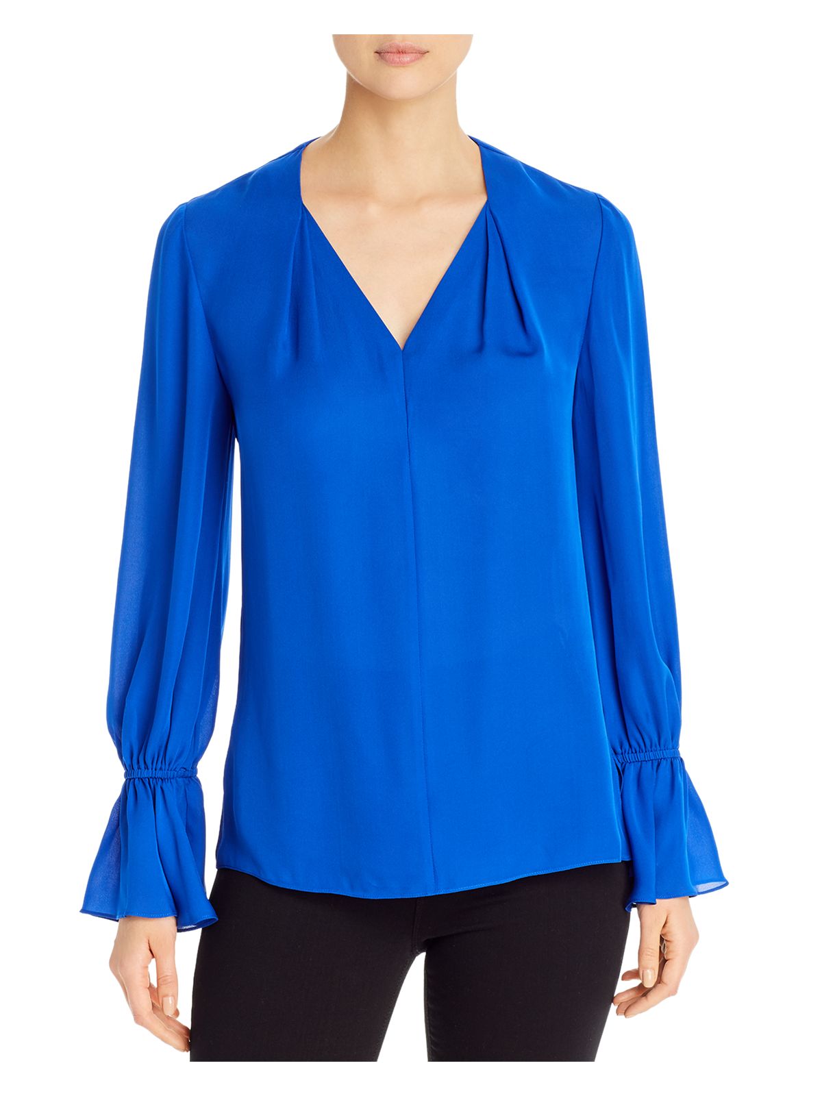 KOBI HALPERIN Womens Blue Bell Sleeve V Neck Evening Blouse XS