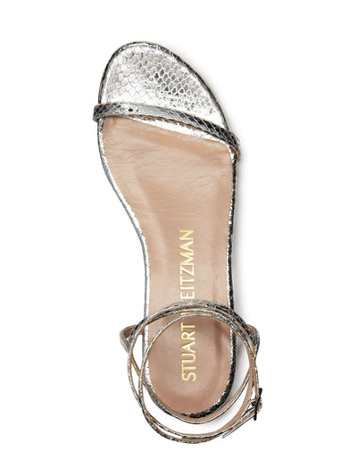 STUART WEITZMAN Womens Silver Snake Embossed Metallic Padded Merinda Round Toe Buckle Leather Dress Sandals 6.5 M