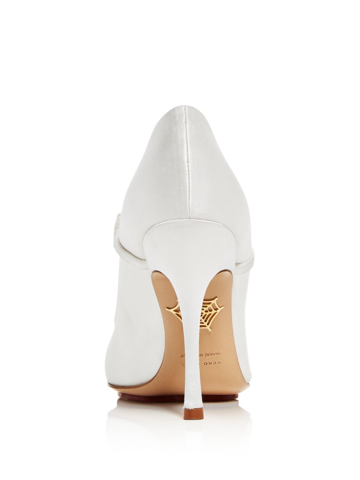 CHARLOTTE OLYMPIA Womens Open White Satin Logo Hardware Rhinestone Padded Fabri Round Toe Stiletto Slip On Dress Pumps Shoes 37