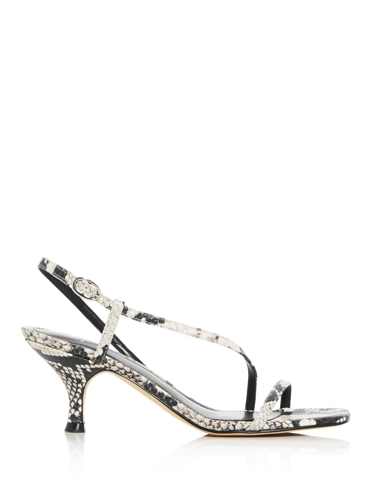 MARC FISHER Womens Black Snake Asymmetrical Padded Gove Square Toe Kitten Heel Buckle Leather Dress Slingback Sandal 6.5 M