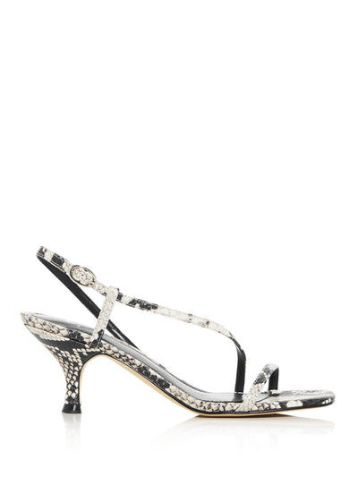 MARC FISHER Womens Black Snake Asymmetrical Padded Gove Square Toe Kitten Heel Buckle Leather Dress Slingback Sandal 6.5 M