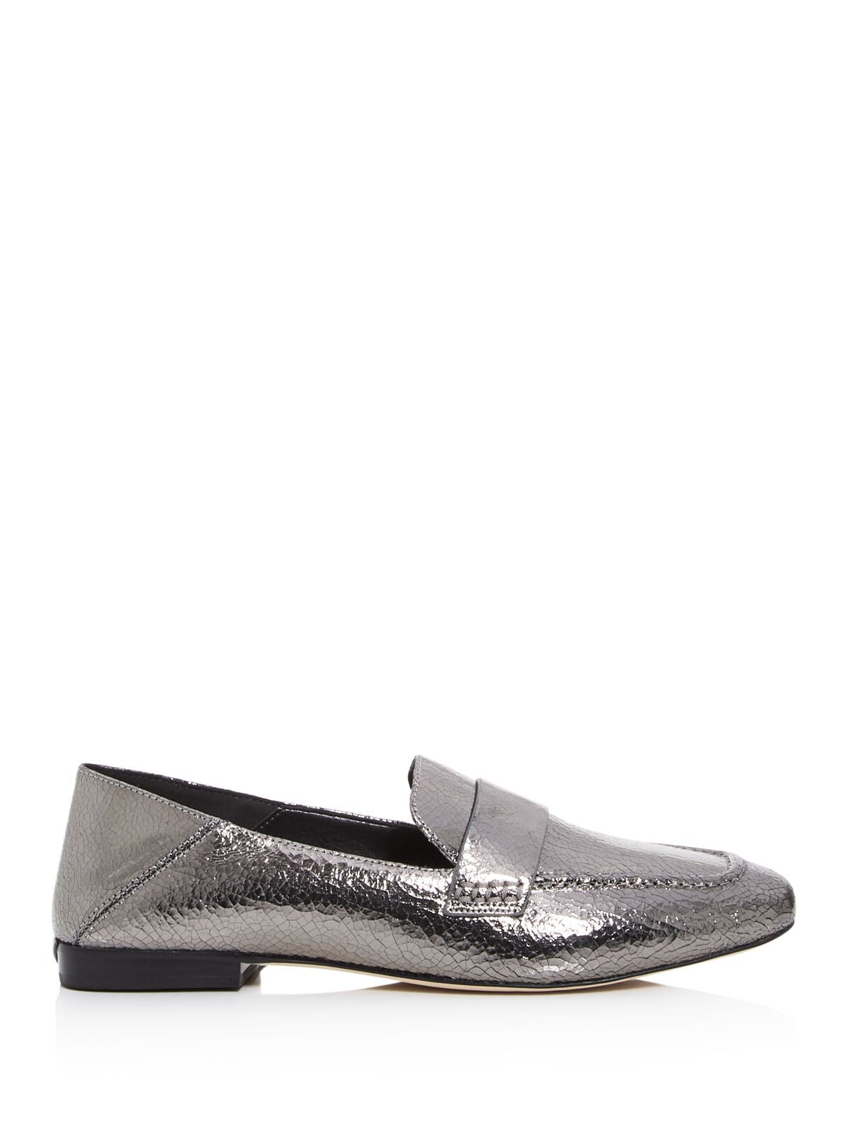 MICHAEL KORS Womens Gray Crackle-Embossed Metallic Logo Emery Square Toe Block Heel Slip On Leather Loafers Shoes 8.5 M