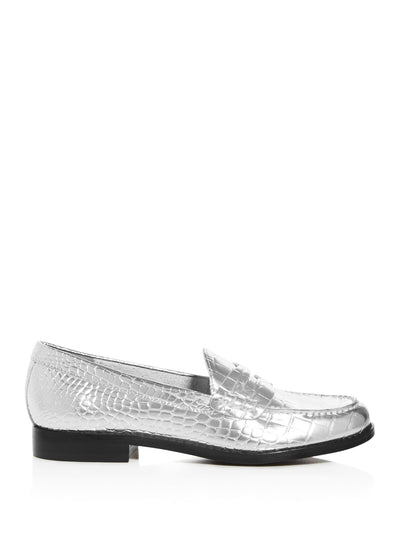 MARC FISHER Womens Silver Croc Embossed Cushioned Halli Round Toe Slip On Leather Loafers 7.5 M