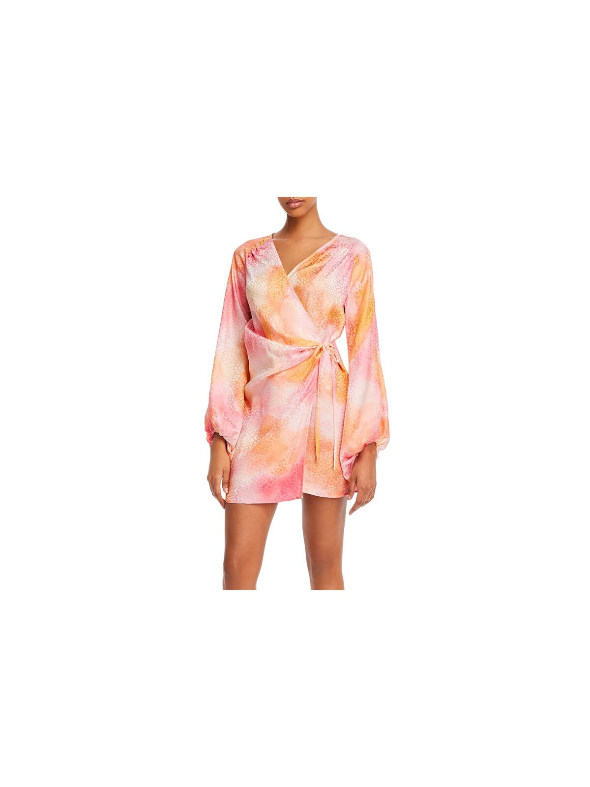 ART DEALER Womens Pink Pleated Darted Tie Long Sleeve Surplice Neckline Mini Evening Wrap Dress S